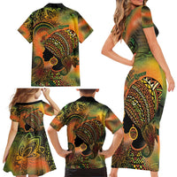 Black Women Family Matching Short Sleeve Bodycon Dress and Hawaiian Shirt Afro Latina Queen - Wonder Print Shop