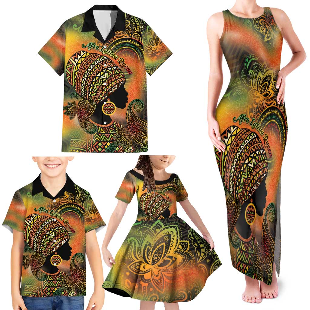 Black Women Family Matching Tank Maxi Dress and Hawaiian Shirt Afro Latina Queen - Wonder Print Shop