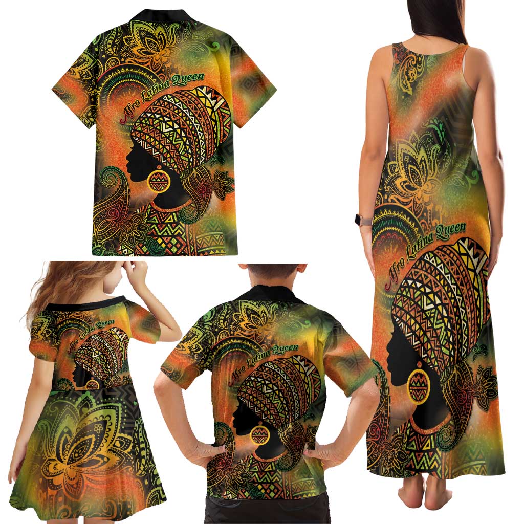 Black Women Family Matching Tank Maxi Dress and Hawaiian Shirt Afro Latina Queen - Wonder Print Shop