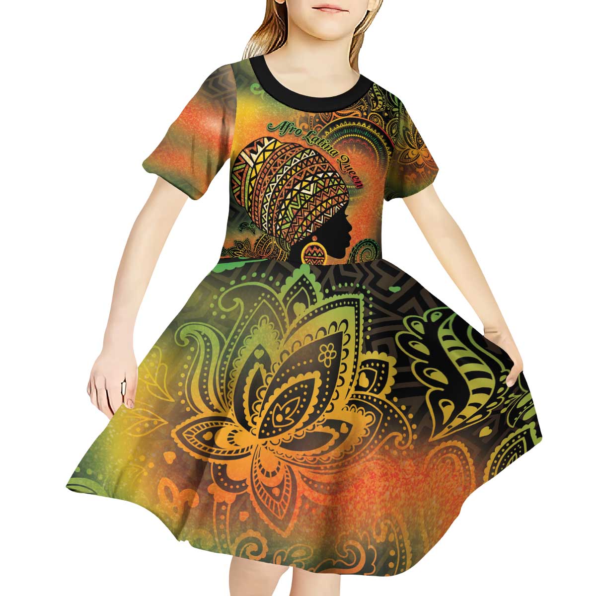 Black Women Kid Short Sleeve Dress Afro Latina Queen - Wonder Print Shop