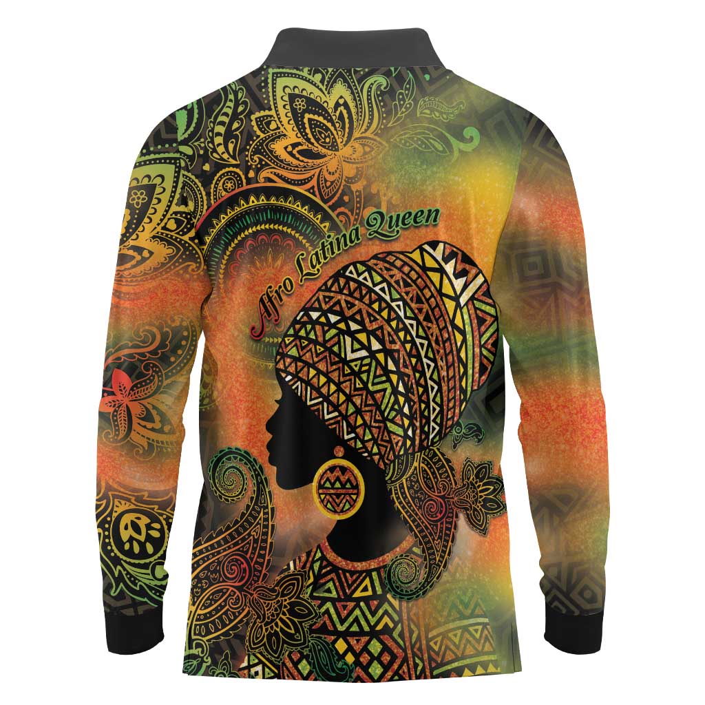 Black Women Long Sleeve Polo Shirt Afro Latina Queen - Wonder Print Shop