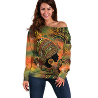 Black Women Off Shoulder Sweater Afro Latina Queen - Wonder Print Shop