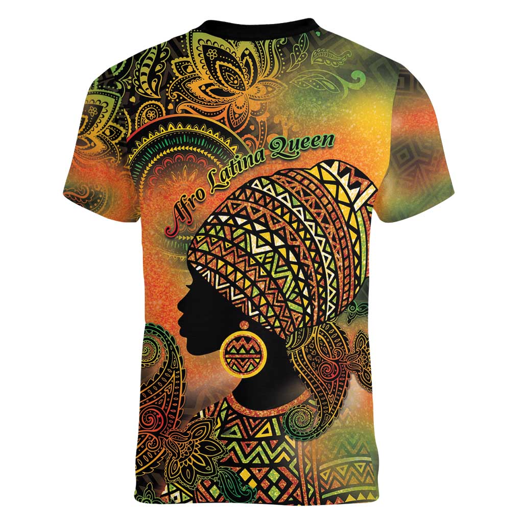 Black Women Women V-Neck T-Shirt Afro Latina Queen - Wonder Print Shop