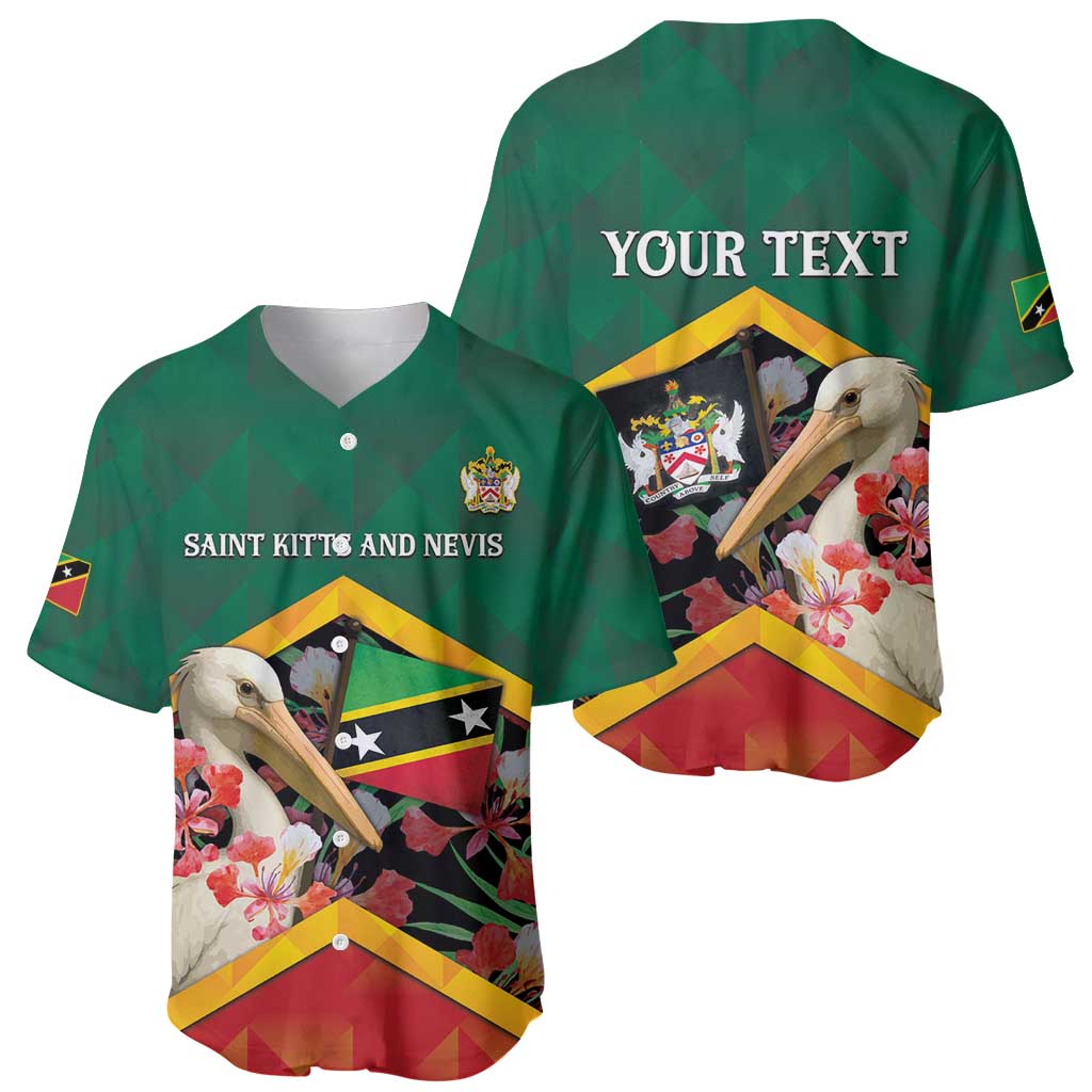 Personalized Saint Kitts and Nevis Baseball Jersey Pelican With Poinciana Flowers - Wonder Print Shop