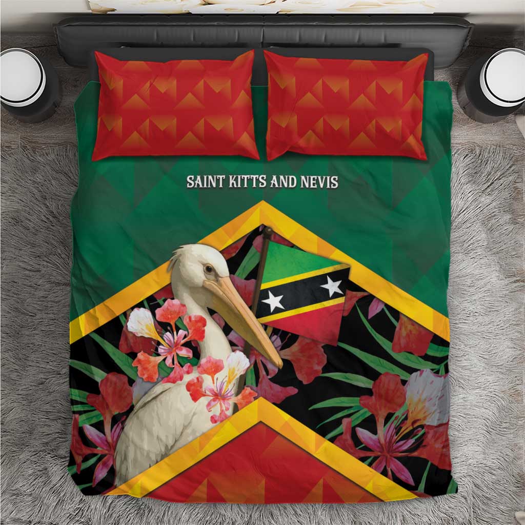 Saint Kitts and Nevis Bedding Set Pelican With Poinciana Flowers - Wonder Print Shop