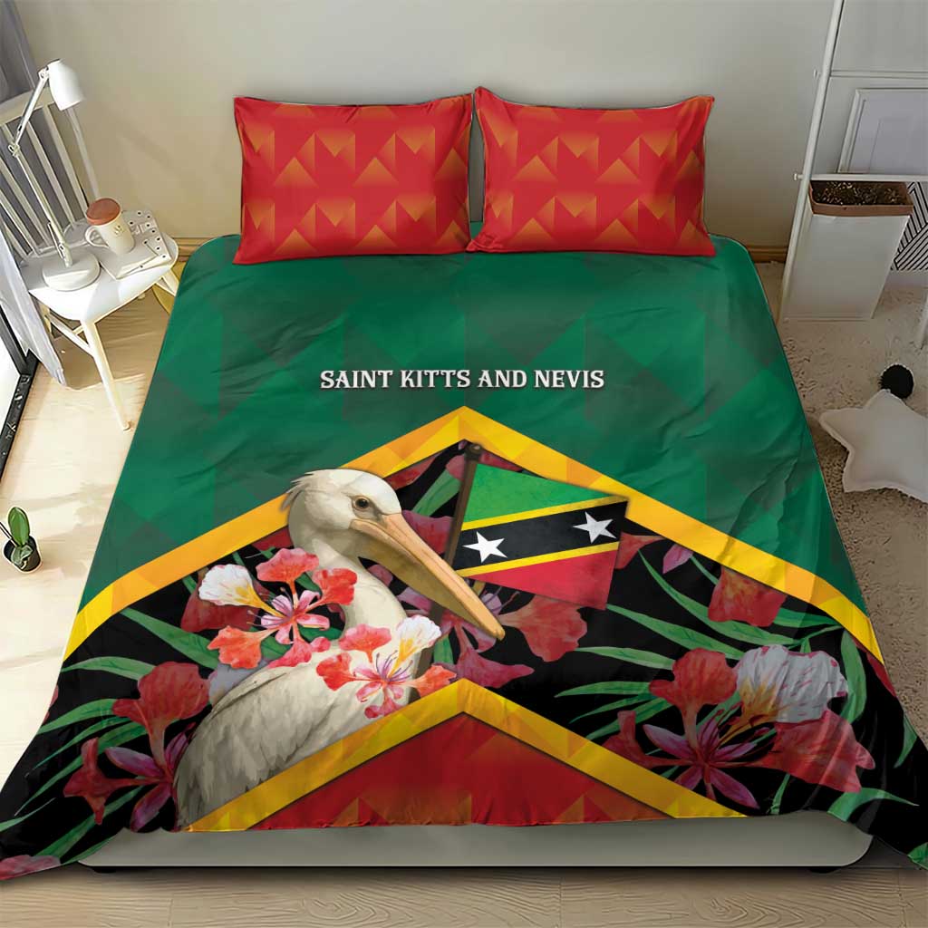 Saint Kitts and Nevis Bedding Set Pelican With Poinciana Flowers - Wonder Print Shop