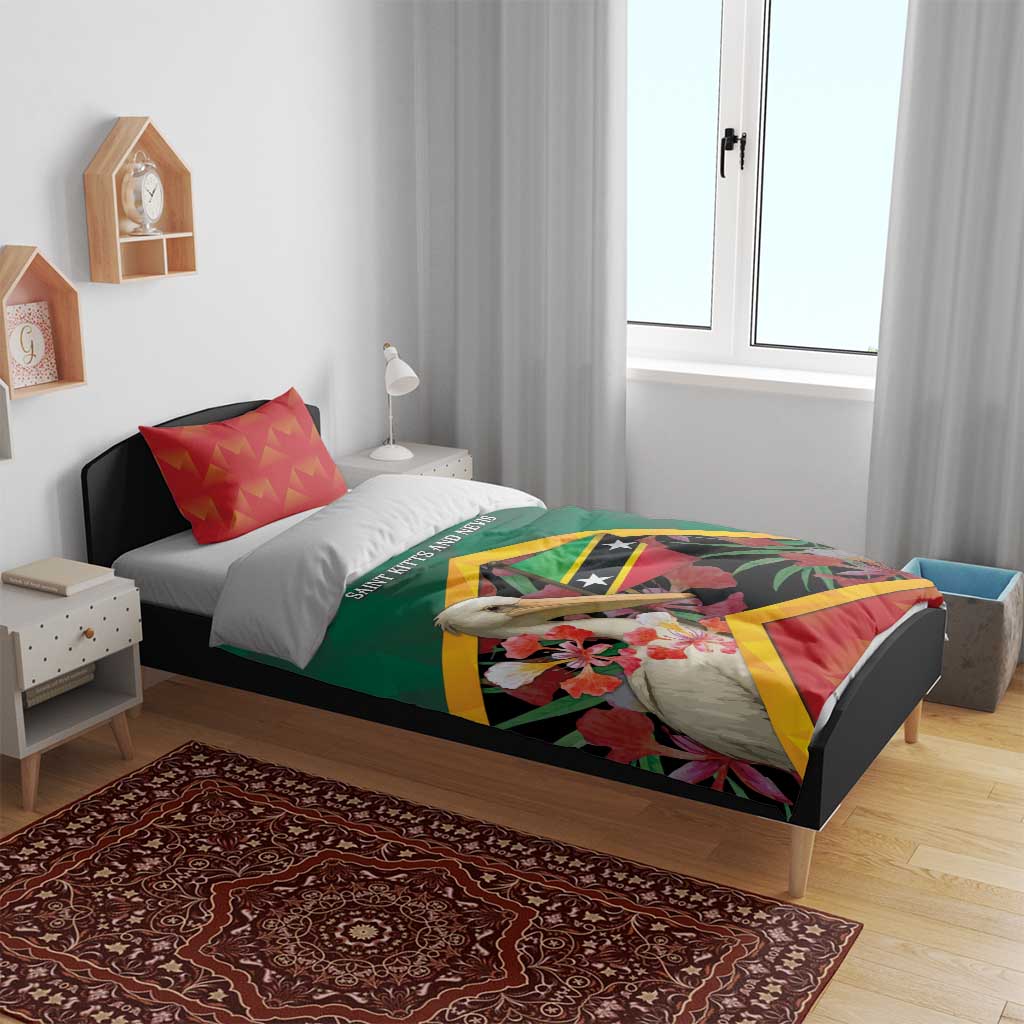 Saint Kitts and Nevis Bedding Set Pelican With Poinciana Flowers - Wonder Print Shop