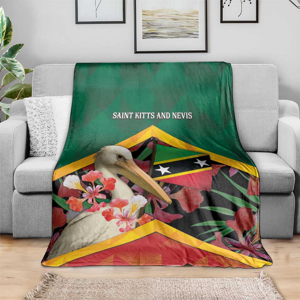 Saint Kitts and Nevis Blanket Pelican With Poinciana Flowers - Wonder Print Shop