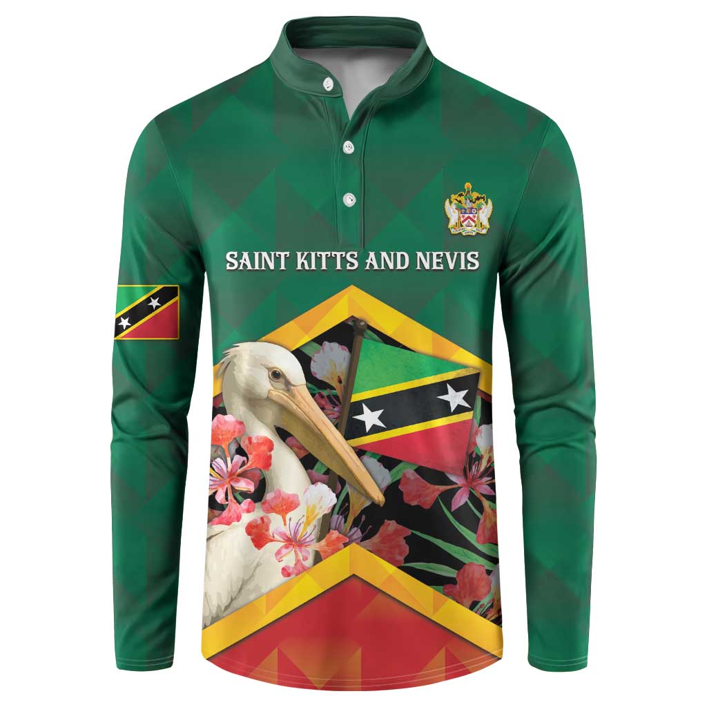 Personalized Saint Kitts and Nevis Button Sweatshirt Pelican With Poinciana Flowers - Wonder Print Shop