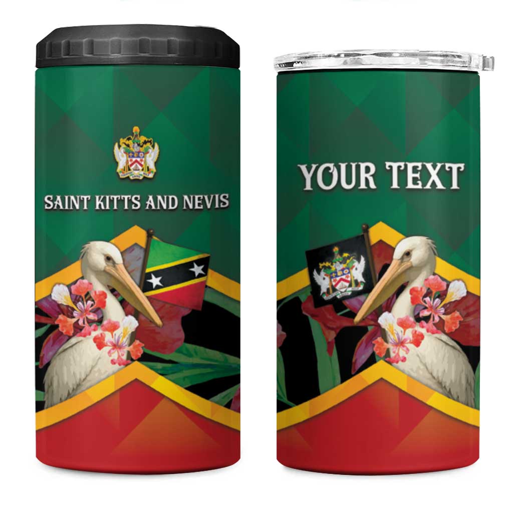 Personalized Saint Kitts and Nevis 4 in 1 Can Cooler Tumbler Pelican With Poinciana Flowers - Wonder Print Shop