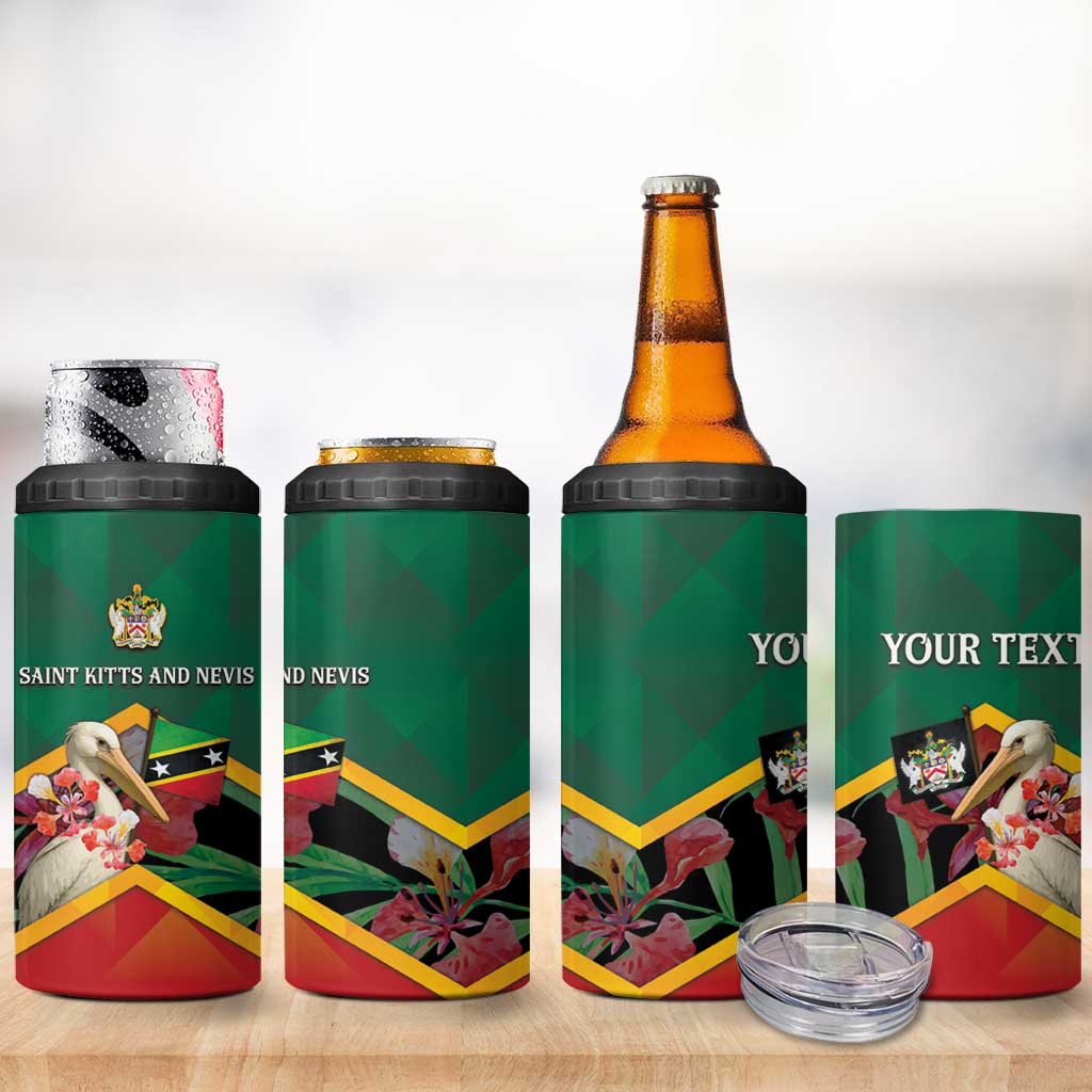 Personalized Saint Kitts and Nevis 4 in 1 Can Cooler Tumbler Pelican With Poinciana Flowers - Wonder Print Shop