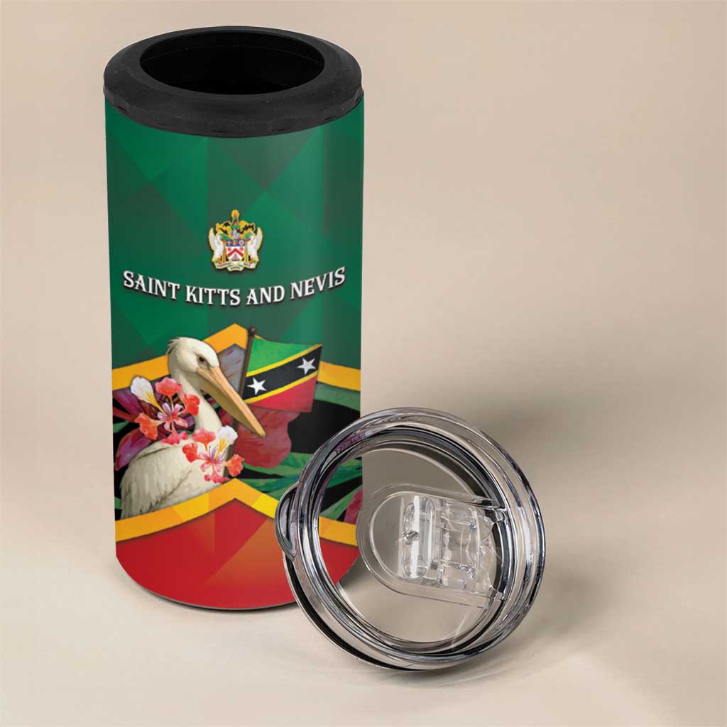 Personalized Saint Kitts and Nevis 4 in 1 Can Cooler Tumbler Pelican With Poinciana Flowers - Wonder Print Shop