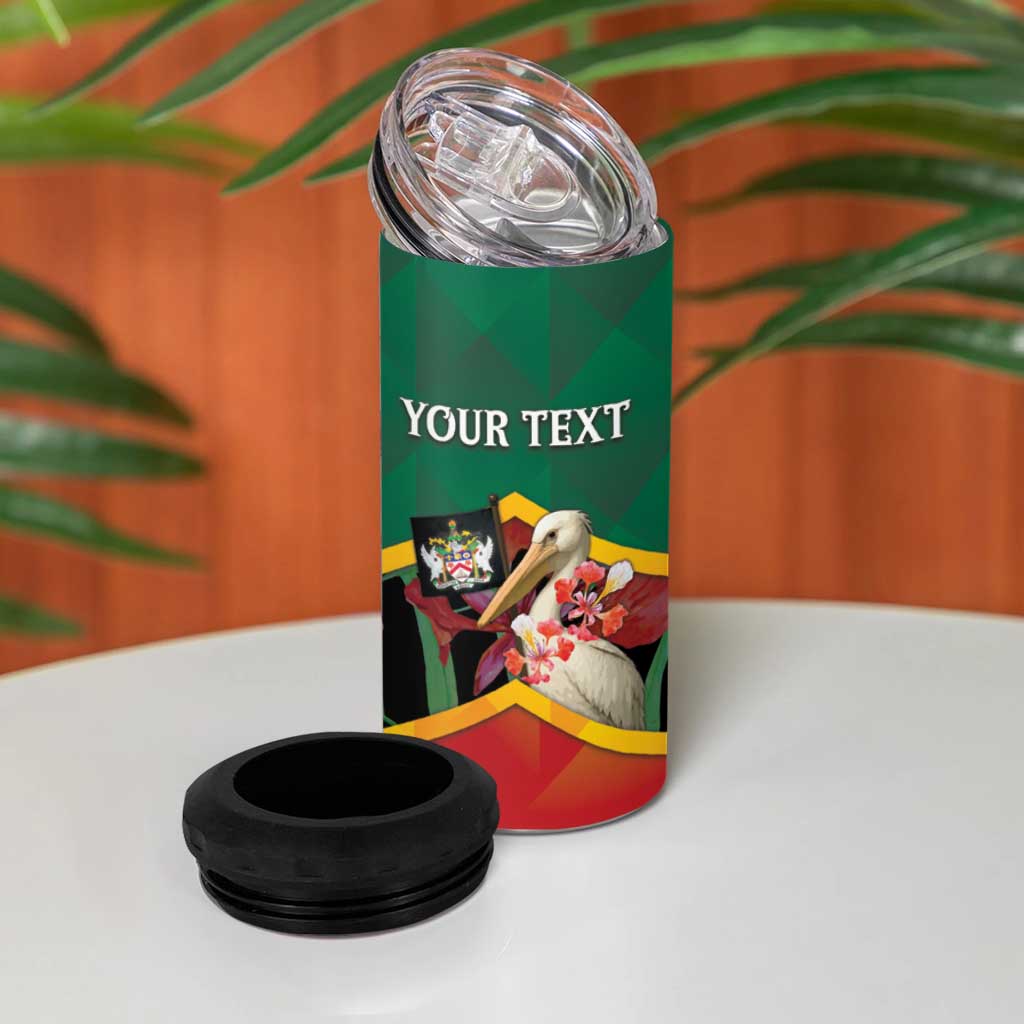 Personalized Saint Kitts and Nevis 4 in 1 Can Cooler Tumbler Pelican With Poinciana Flowers - Wonder Print Shop