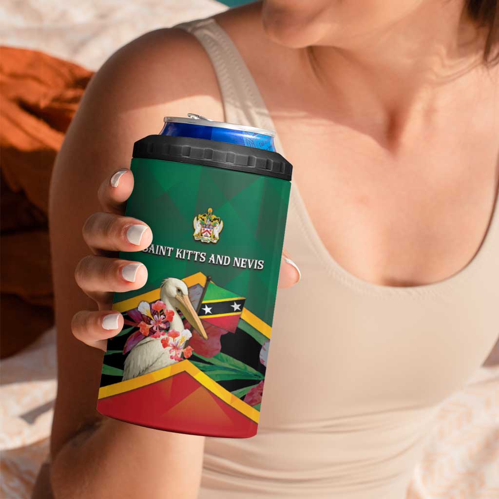 Personalized Saint Kitts and Nevis 4 in 1 Can Cooler Tumbler Pelican With Poinciana Flowers - Wonder Print Shop