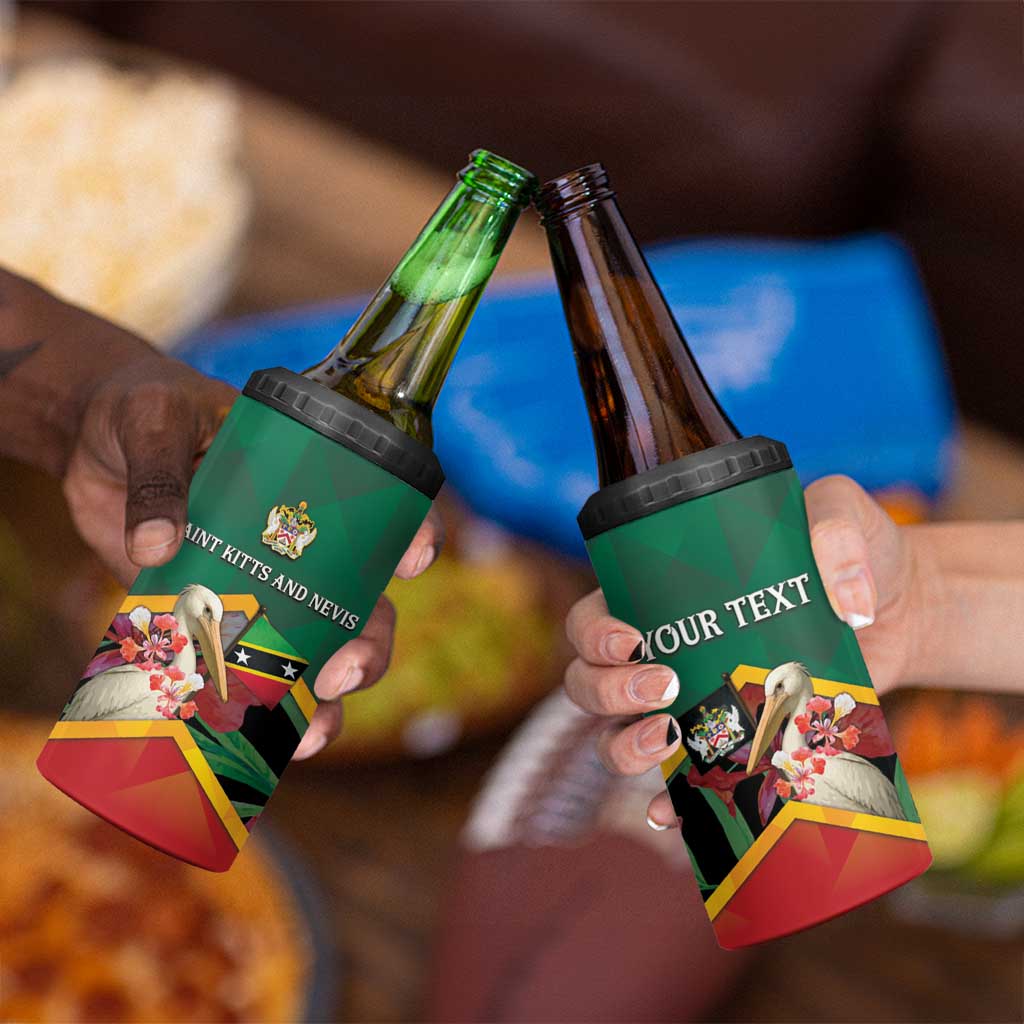 Personalized Saint Kitts and Nevis 4 in 1 Can Cooler Tumbler Pelican With Poinciana Flowers - Wonder Print Shop