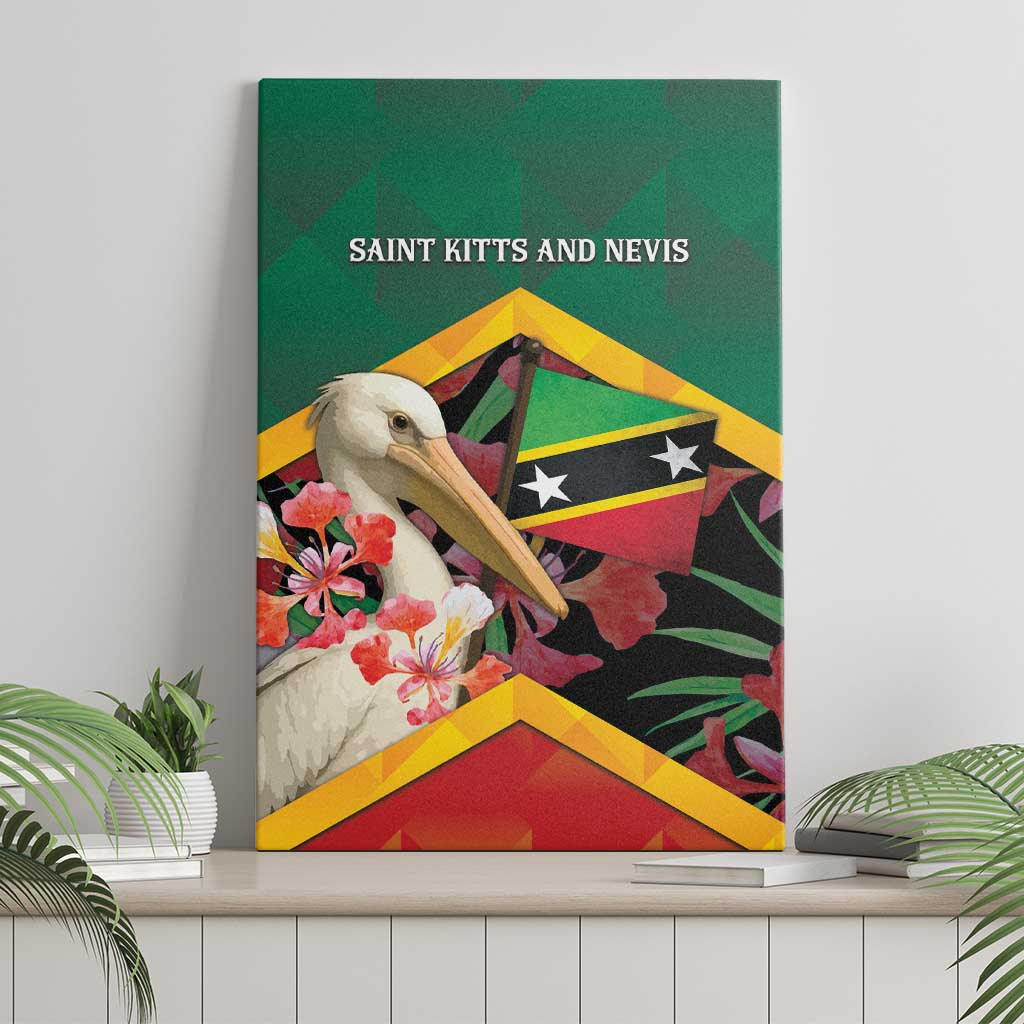 Saint Kitts and Nevis Canvas Wall Art Pelican With Poinciana Flowers - Wonder Print Shop