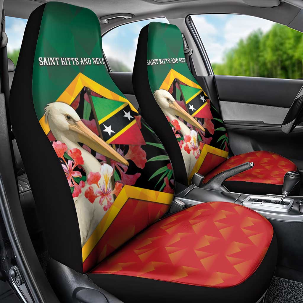 Saint Kitts and Nevis Car Seat Cover Pelican With Poinciana Flowers - Wonder Print Shop