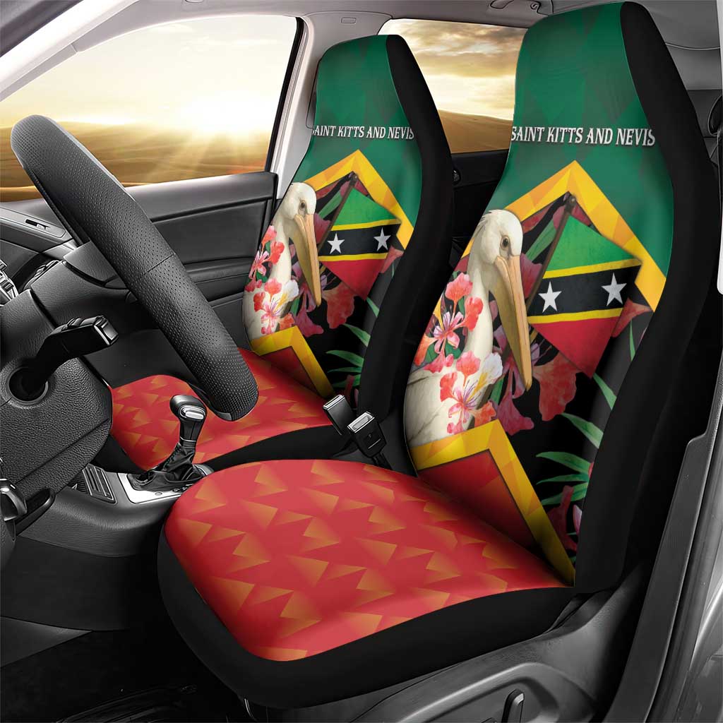 Saint Kitts and Nevis Car Seat Cover Pelican With Poinciana Flowers - Wonder Print Shop