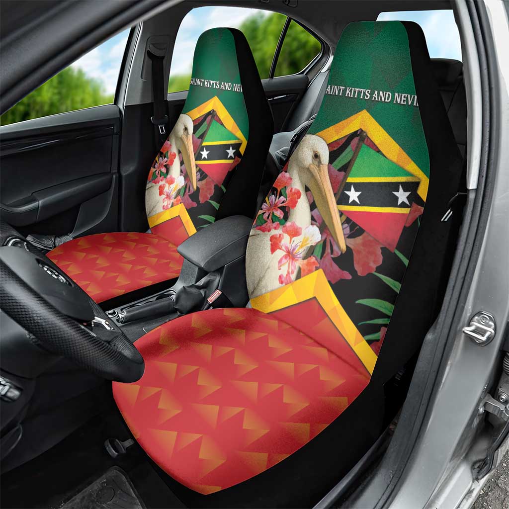 Saint Kitts and Nevis Car Seat Cover Pelican With Poinciana Flowers - Wonder Print Shop