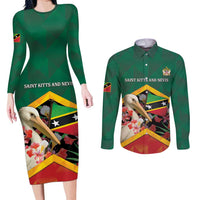 Personalized Saint Kitts and Nevis Couples Matching Long Sleeve Bodycon Dress and Long Sleeve Button Shirt Pelican With Poinciana Flowers - Wonder Print Shop