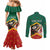Personalized Saint Kitts and Nevis Couples Matching Mermaid Dress and Long Sleeve Button Shirt Pelican With Poinciana Flowers - Wonder Print Shop