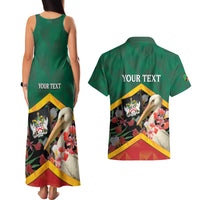 Personalized Saint Kitts and Nevis Couples Matching Tank Maxi Dress and Hawaiian Shirt Pelican With Poinciana Flowers - Wonder Print Shop