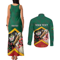 Personalized Saint Kitts and Nevis Couples Matching Tank Maxi Dress and Long Sleeve Button Shirt Pelican With Poinciana Flowers - Wonder Print Shop