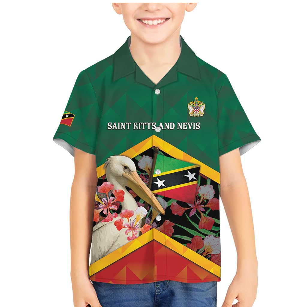 Personalized Saint Kitts and Nevis Family Matching Mermaid Dress and Hawaiian Shirt Pelican With Poinciana Flowers - Wonder Print Shop