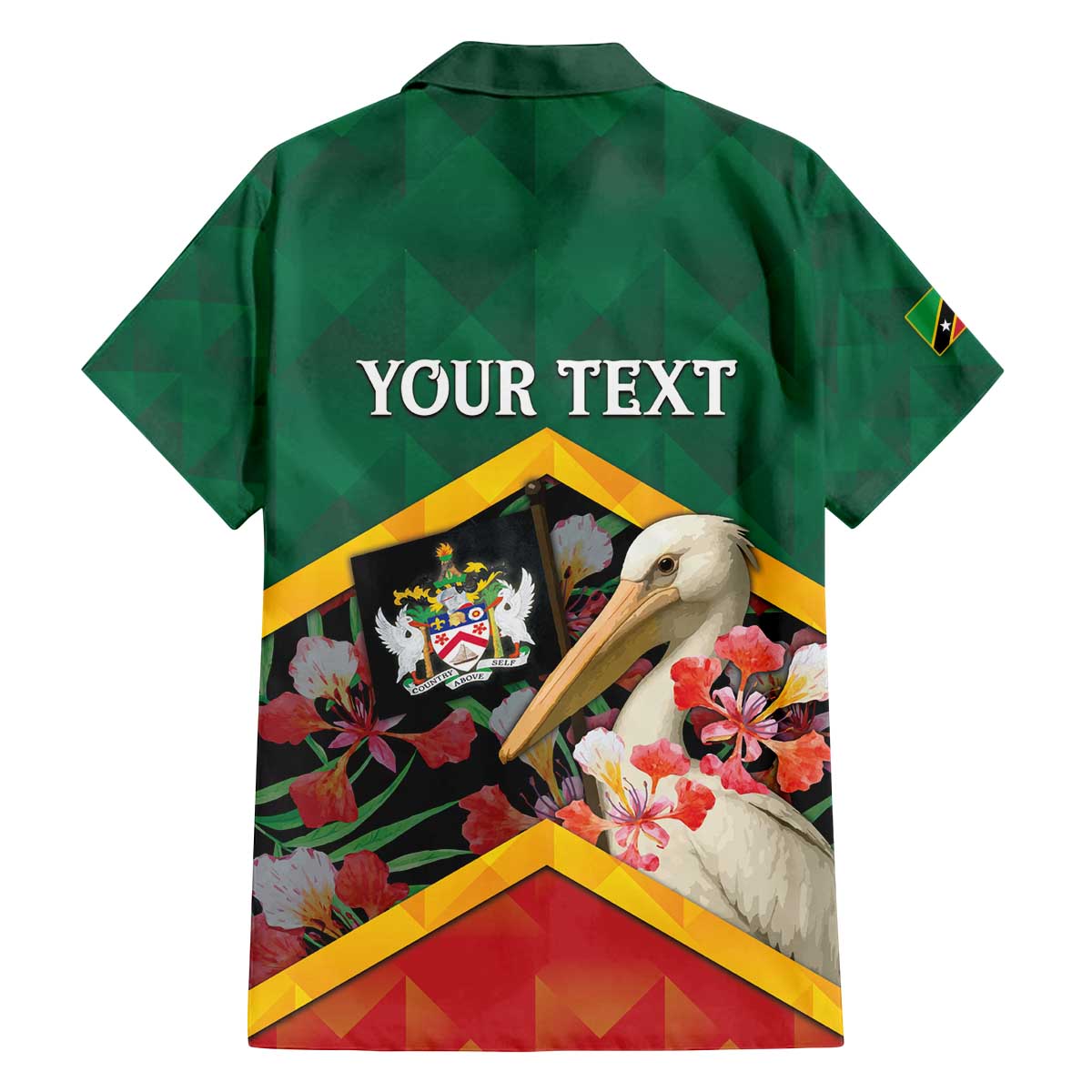 Personalized Saint Kitts and Nevis Family Matching Off The Shoulder Long Sleeve Dress and Hawaiian Shirt Pelican With Poinciana Flowers - Wonder Print Shop