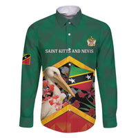 Personalized Saint Kitts and Nevis Family Matching Off The Shoulder Long Sleeve Dress and Hawaiian Shirt Pelican With Poinciana Flowers - Wonder Print Shop