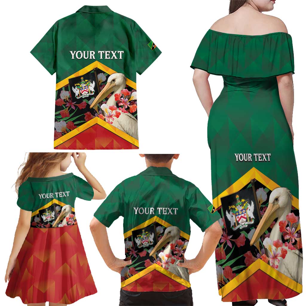Personalized Saint Kitts and Nevis Family Matching Off Shoulder Maxi Dress and Hawaiian Shirt Pelican With Poinciana Flowers - Wonder Print Shop