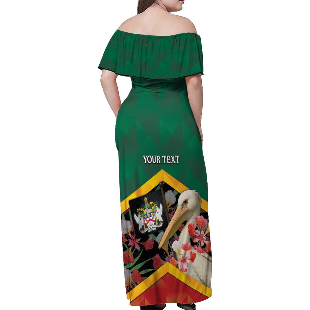 Personalized Saint Kitts and Nevis Family Matching Off Shoulder Maxi Dress and Hawaiian Shirt Pelican With Poinciana Flowers - Wonder Print Shop