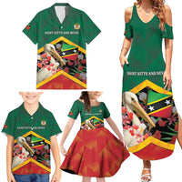 Personalized Saint Kitts and Nevis Family Matching Summer Maxi Dress and Hawaiian Shirt Pelican With Poinciana Flowers - Wonder Print Shop