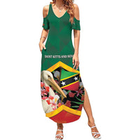 Personalized Saint Kitts and Nevis Family Matching Summer Maxi Dress and Hawaiian Shirt Pelican With Poinciana Flowers - Wonder Print Shop