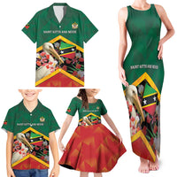 Personalized Saint Kitts and Nevis Family Matching Tank Maxi Dress and Hawaiian Shirt Pelican With Poinciana Flowers - Wonder Print Shop