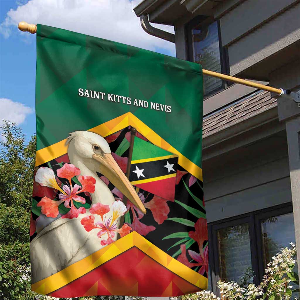 Saint Kitts and Nevis Garden Flag Pelican With Poinciana Flowers - Wonder Print Shop
