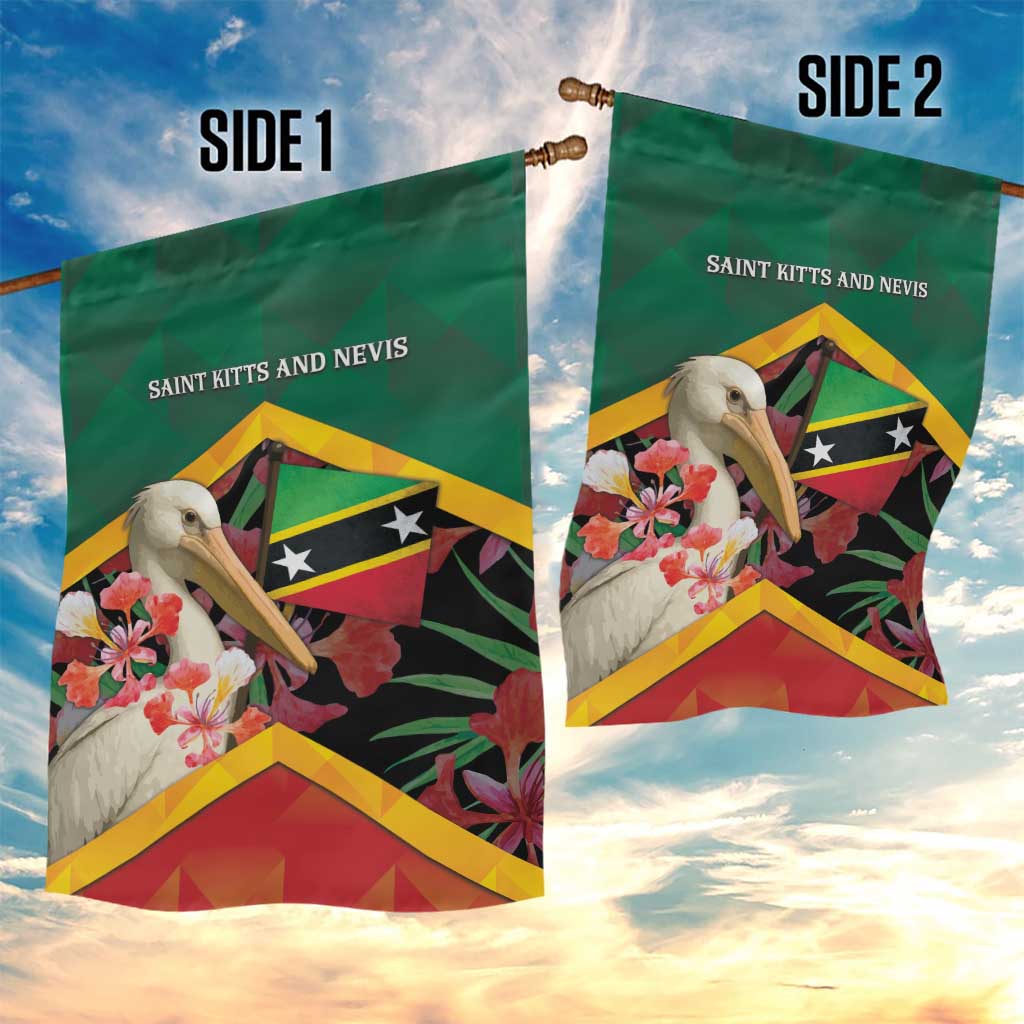 Saint Kitts and Nevis Garden Flag Pelican With Poinciana Flowers - Wonder Print Shop