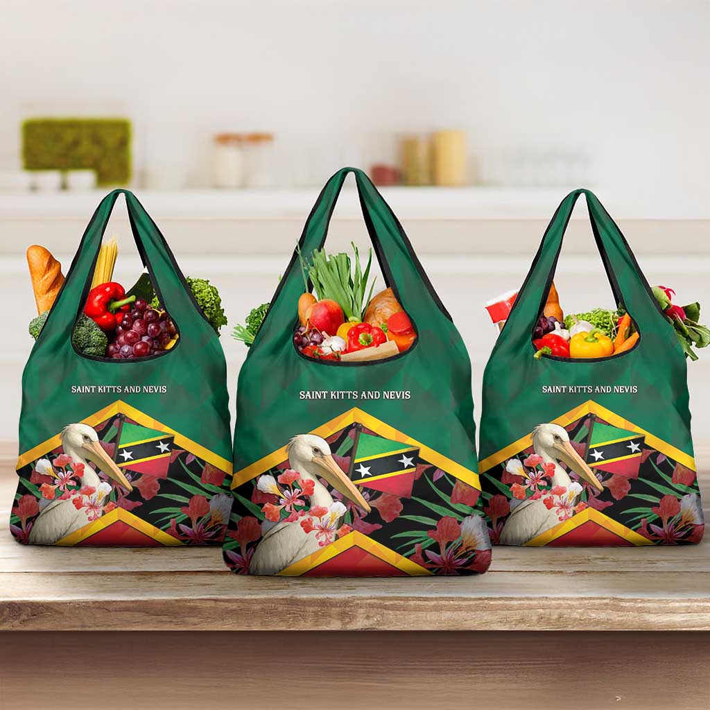 Saint Kitts and Nevis Grocery Bag Pelican With Poinciana Flowers - Wonder Print Shop