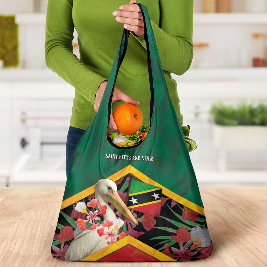 Saint Kitts and Nevis Grocery Bag Pelican With Poinciana Flowers - Wonder Print Shop