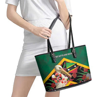 Saint Kitts and Nevis Leather Tote Bag Pelican With Poinciana Flowers - Wonder Print Shop