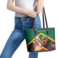 Saint Kitts and Nevis Leather Tote Bag Pelican With Poinciana Flowers - Wonder Print Shop