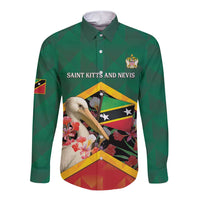 Personalized Saint Kitts and Nevis Long Sleeve Button Shirt Pelican With Poinciana Flowers - Wonder Print Shop
