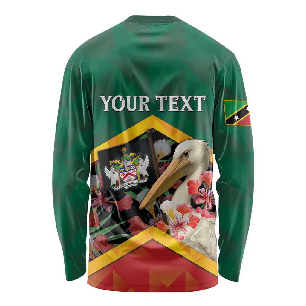 Personalized Saint Kitts and Nevis Long Sleeve Shirt Pelican With Poinciana Flowers - Wonder Print Shop