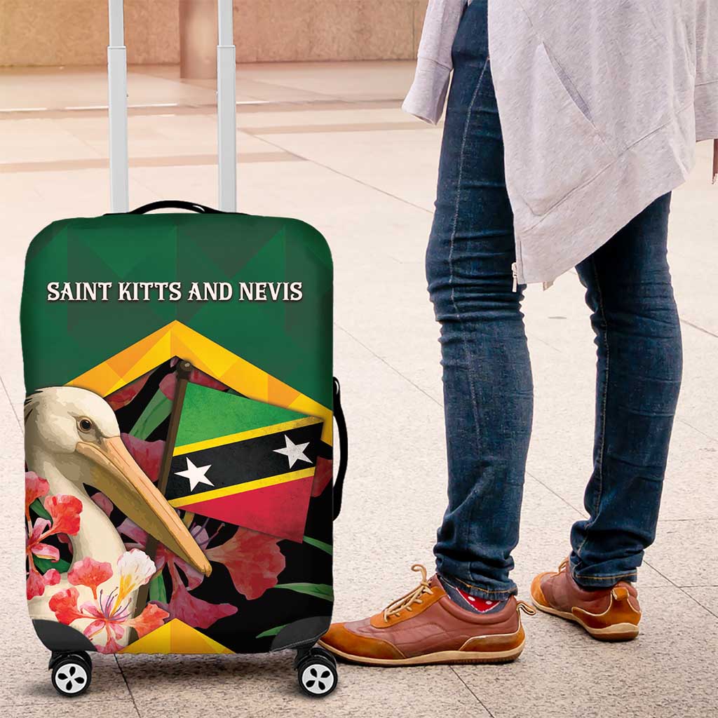 Saint Kitts and Nevis Luggage Cover Pelican With Poinciana Flowers - Wonder Print Shop