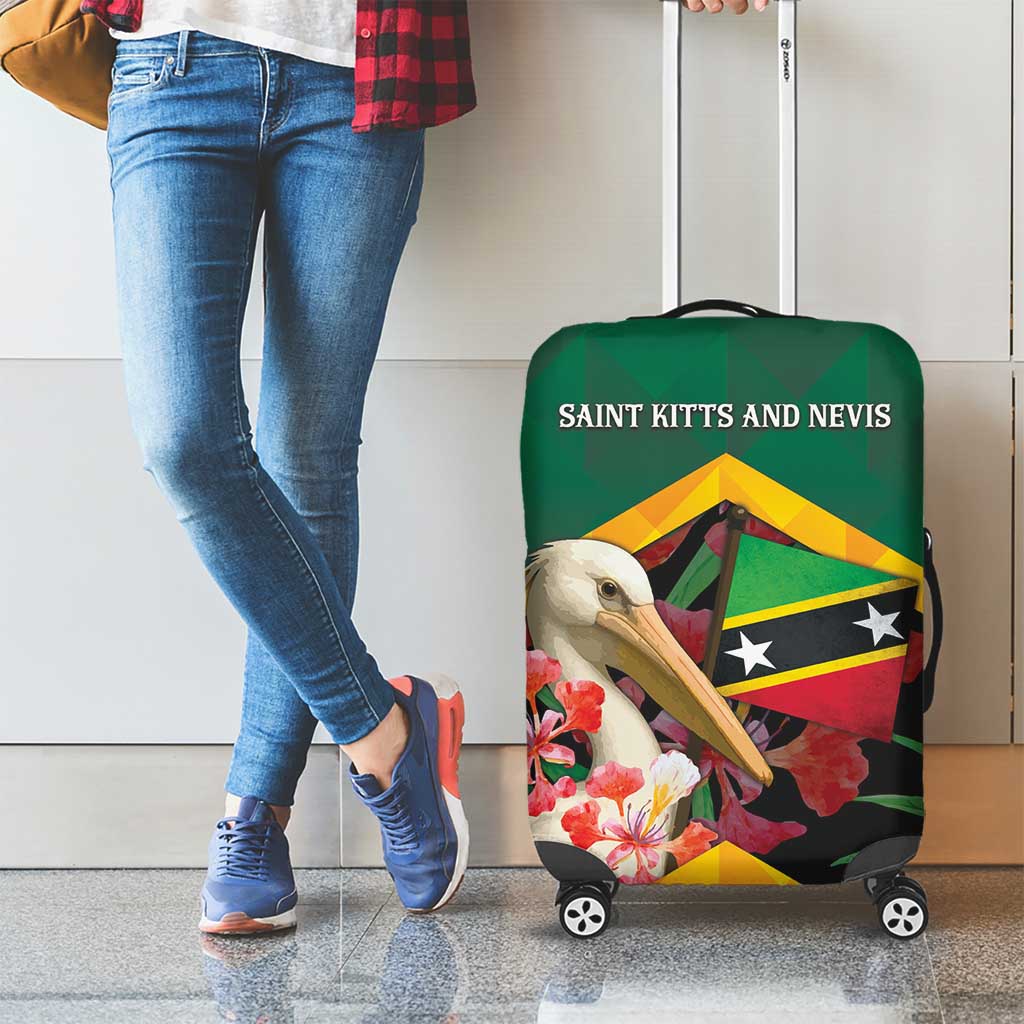 Saint Kitts and Nevis Luggage Cover Pelican With Poinciana Flowers - Wonder Print Shop