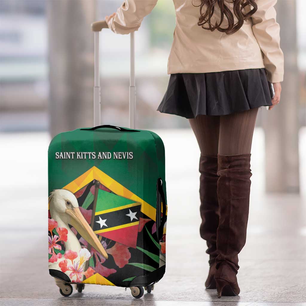 Saint Kitts and Nevis Luggage Cover Pelican With Poinciana Flowers - Wonder Print Shop