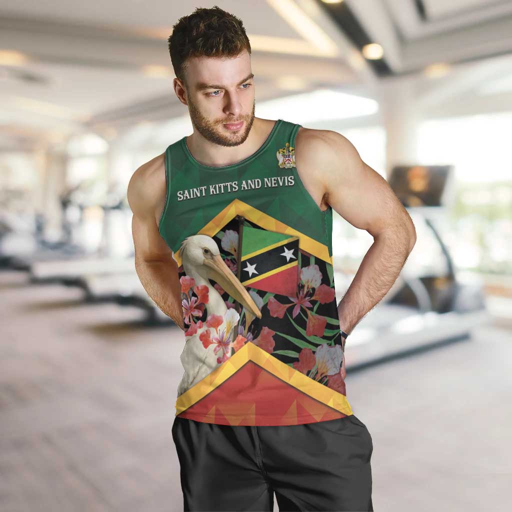 Personalized Saint Kitts and Nevis Men Tank Top Pelican With Poinciana Flowers - Wonder Print Shop