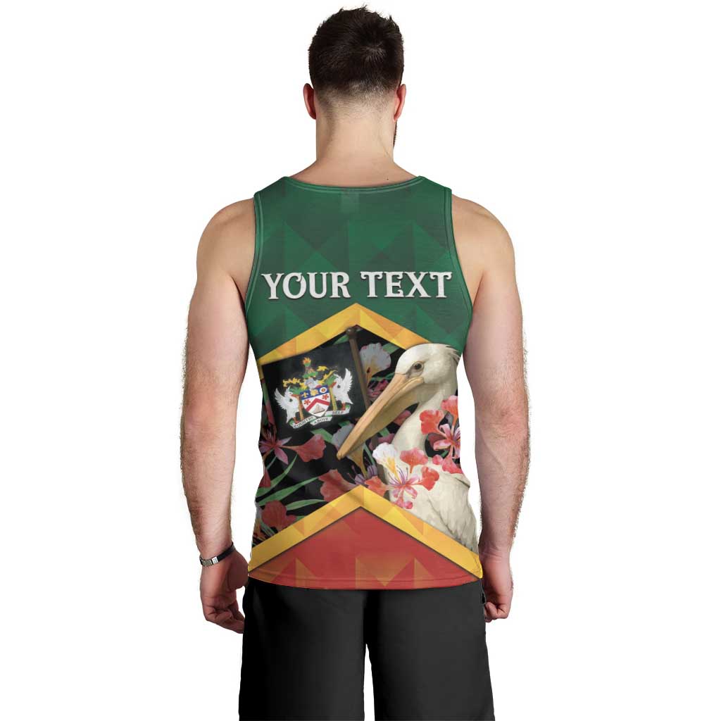 Personalized Saint Kitts and Nevis Men Tank Top Pelican With Poinciana Flowers - Wonder Print Shop