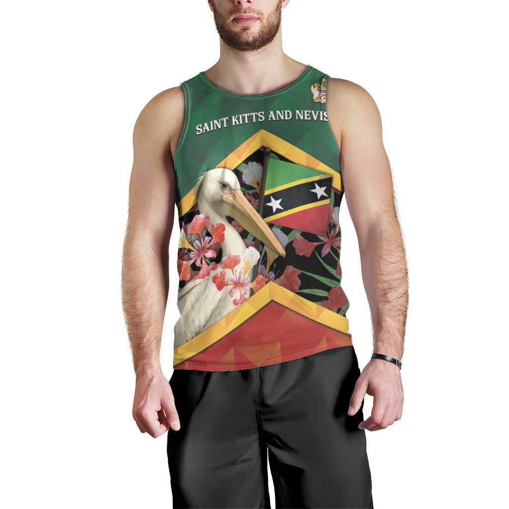 Personalized Saint Kitts and Nevis Men Tank Top Pelican With Poinciana Flowers - Wonder Print Shop
