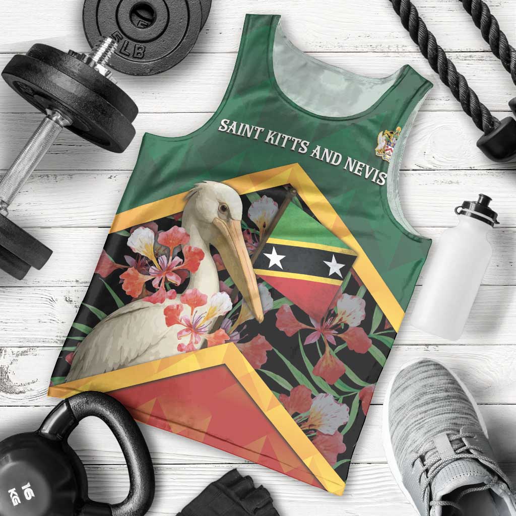 Personalized Saint Kitts and Nevis Men Tank Top Pelican With Poinciana Flowers - Wonder Print Shop